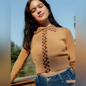 Lisa Says Gah Battenberg Cardi, Chestnut/ Cocoa Check size m/l